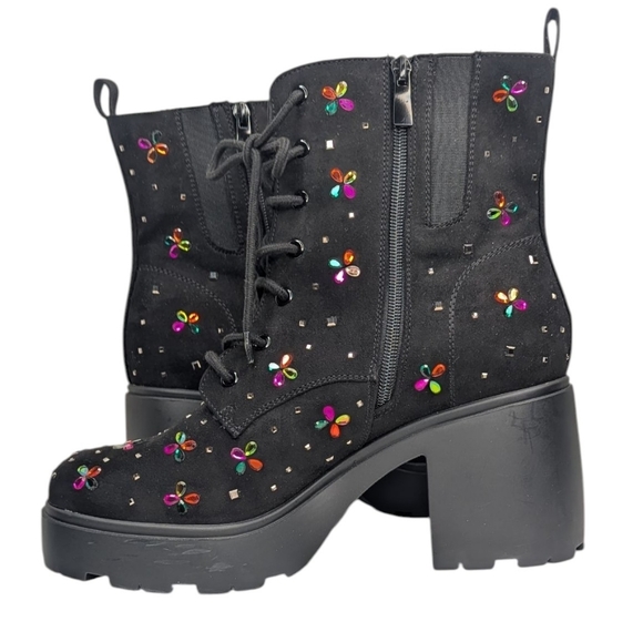 Betsey Johnson Micro Stones Chunky Heel Combat Boots | Size 11.5WW - Picture 5 of 10